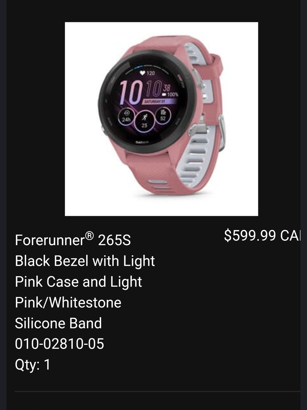 Garmin Forerunner 265S Smartwatch — Light Pink/Whitestone